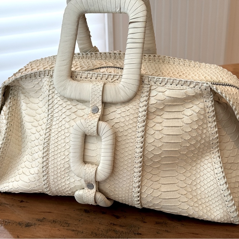 Calvin Klein Collection Large White Python Designer  Handbag